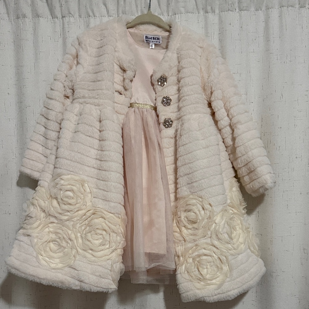 Blueberi Cream Furry Coat and Dress